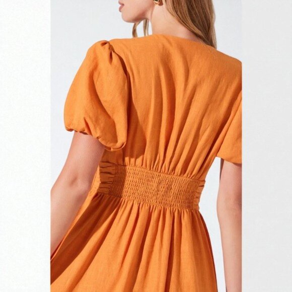 NWT ASTR Citrine Linen Bow Front Midi Dress Turmeric Orange One Size - Picture 9 of 9